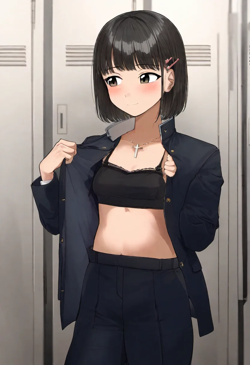 はにかむ黒ブラ
