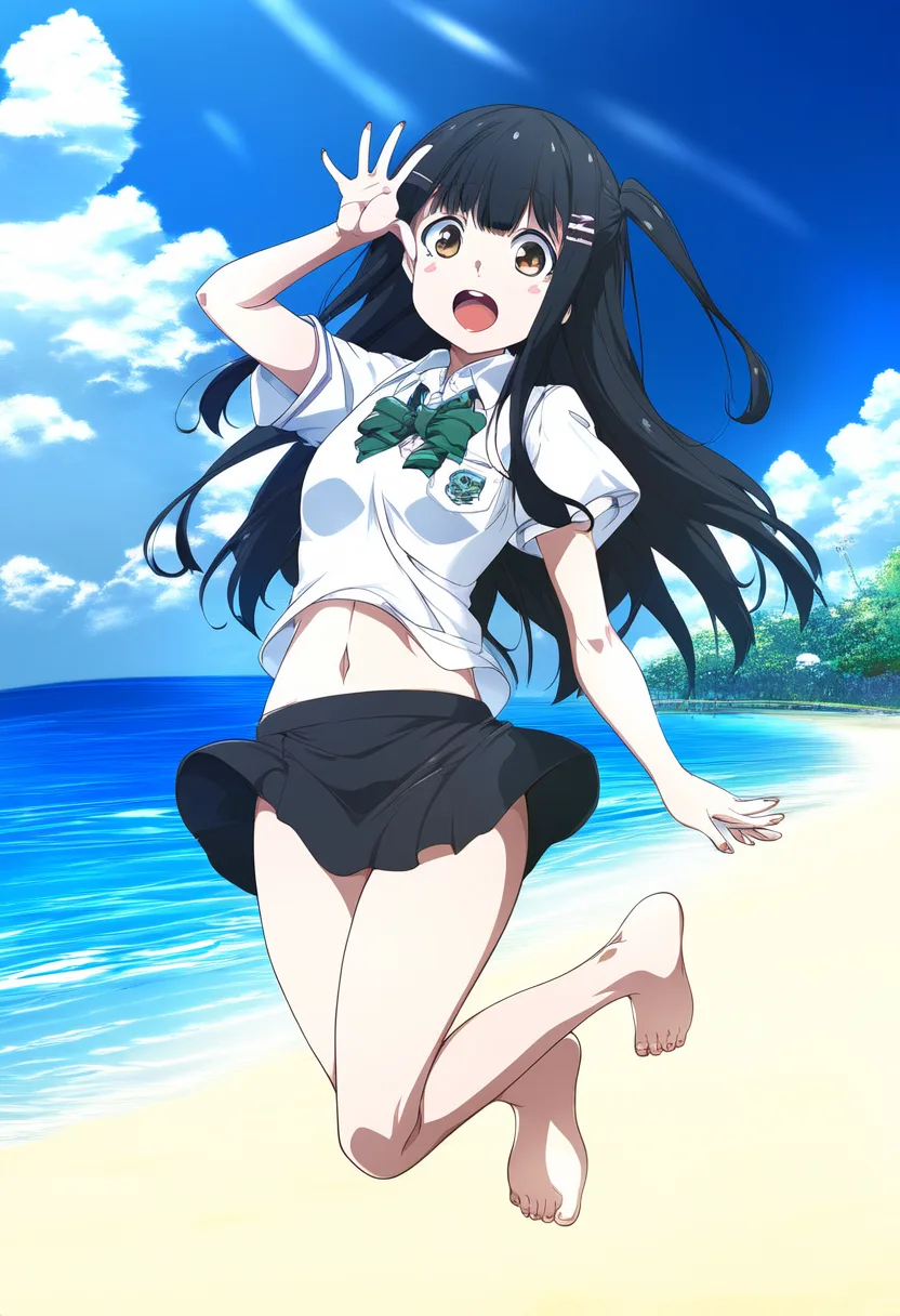 a girl jumping with no underwear