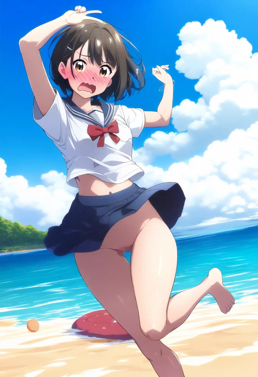a girl jumping with no underwear embarrassed