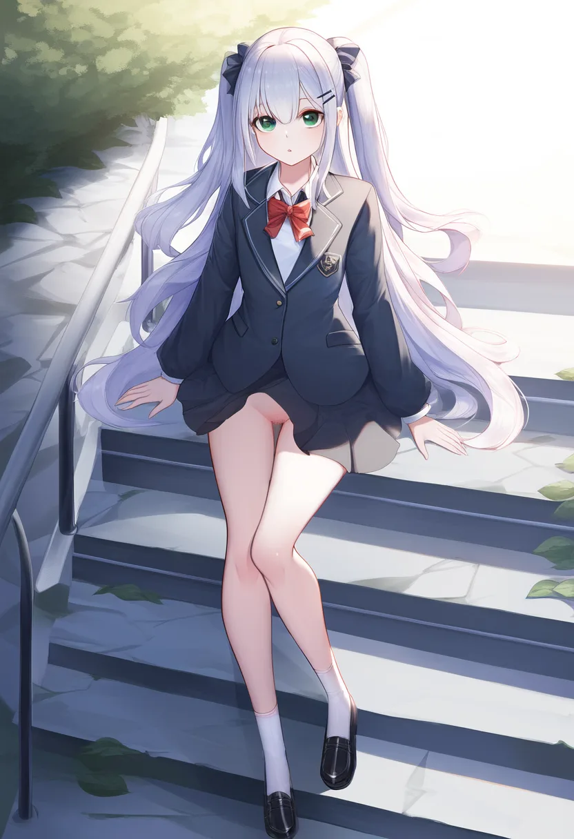 階段を歩く美少女のスカートが捲れたらノーパンだったがまだ気づいていない