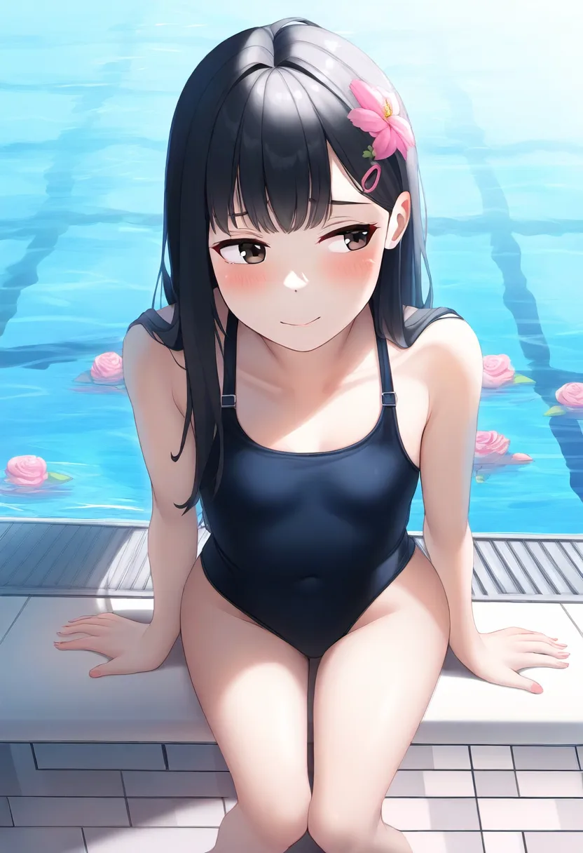 黒髪女子はにかみ