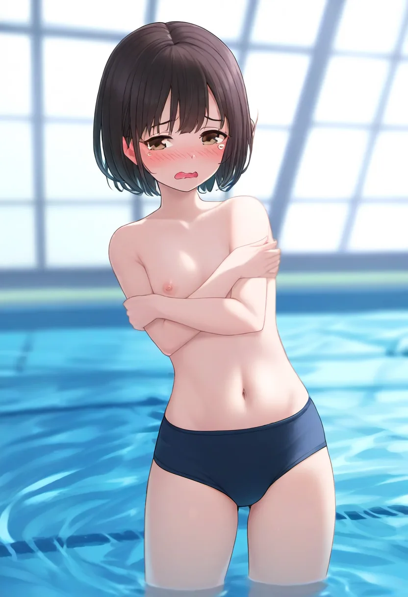 恥ずかしがる後輩ちゃん。片乳見えてる。