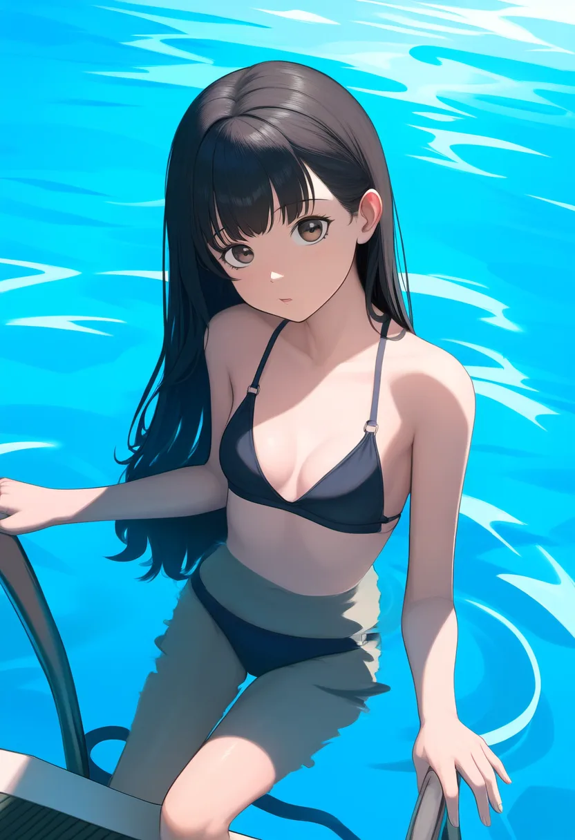黒髪ロング女子水着