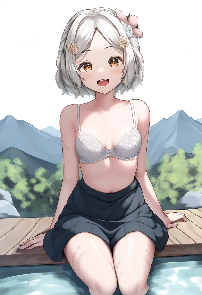 ブラだけになった銀髪女子