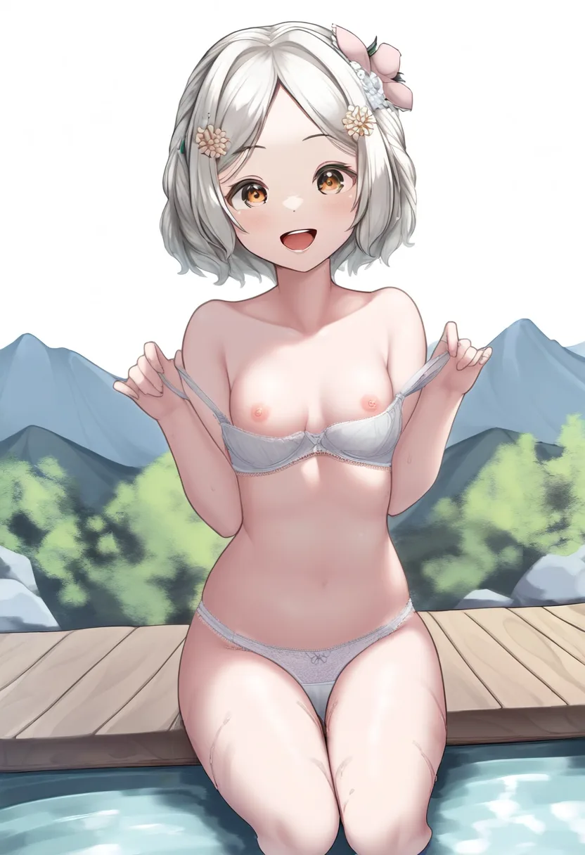 ブラ脱ぎかけの銀髪女子