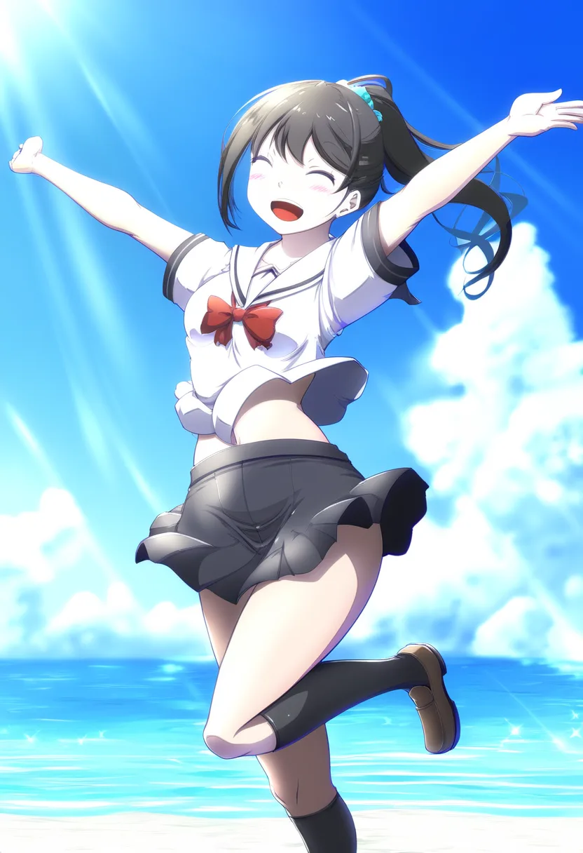 a girl jumping with no underwear