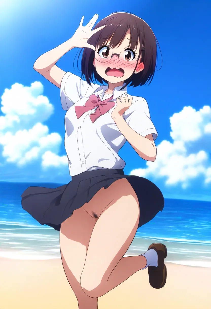 a girl jumping with no underwear