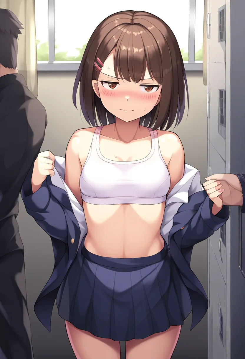 ジト目でブラ状態になった女子。