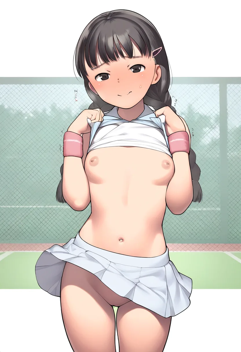 たくし上げて上も下も見えてしまったテニス女子。