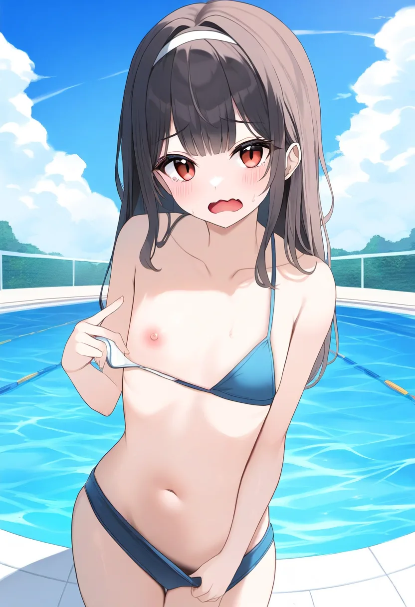 紐が切れて焦るメスガキ女子