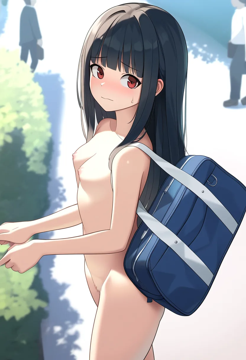 道を裸で歩く女子