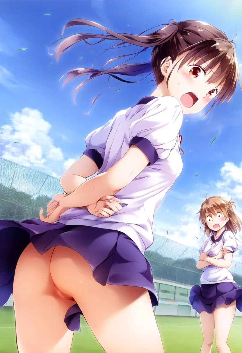 お尻もお◯んこも丸見えな女子。ノーパンの刑罰。