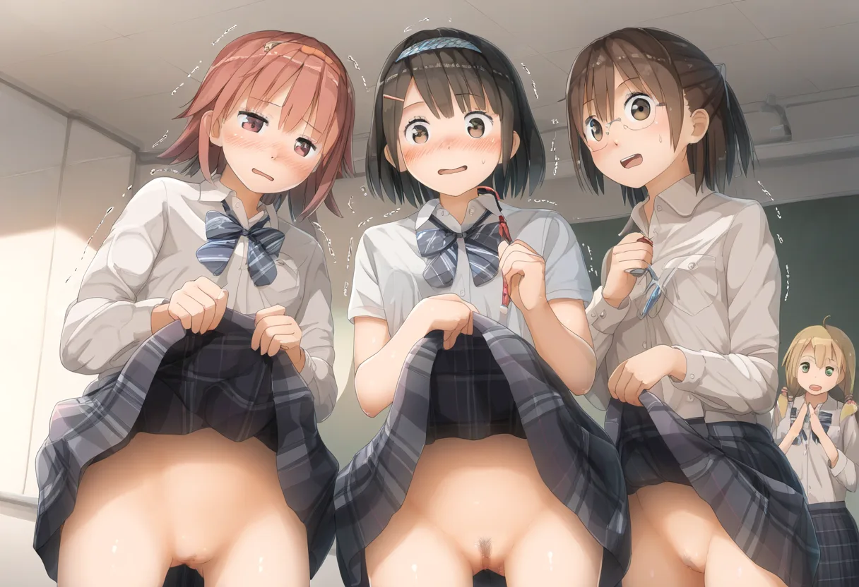 たくし上げ女子たちは恥ずかしい。眼鏡っ子が可愛い。