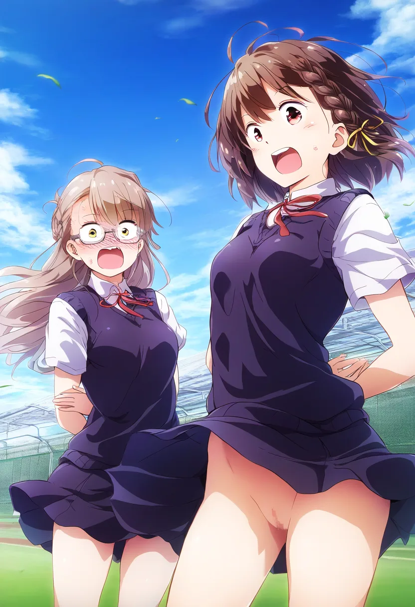 ふわりと捲りれ上がったスカートの中はノーパン。