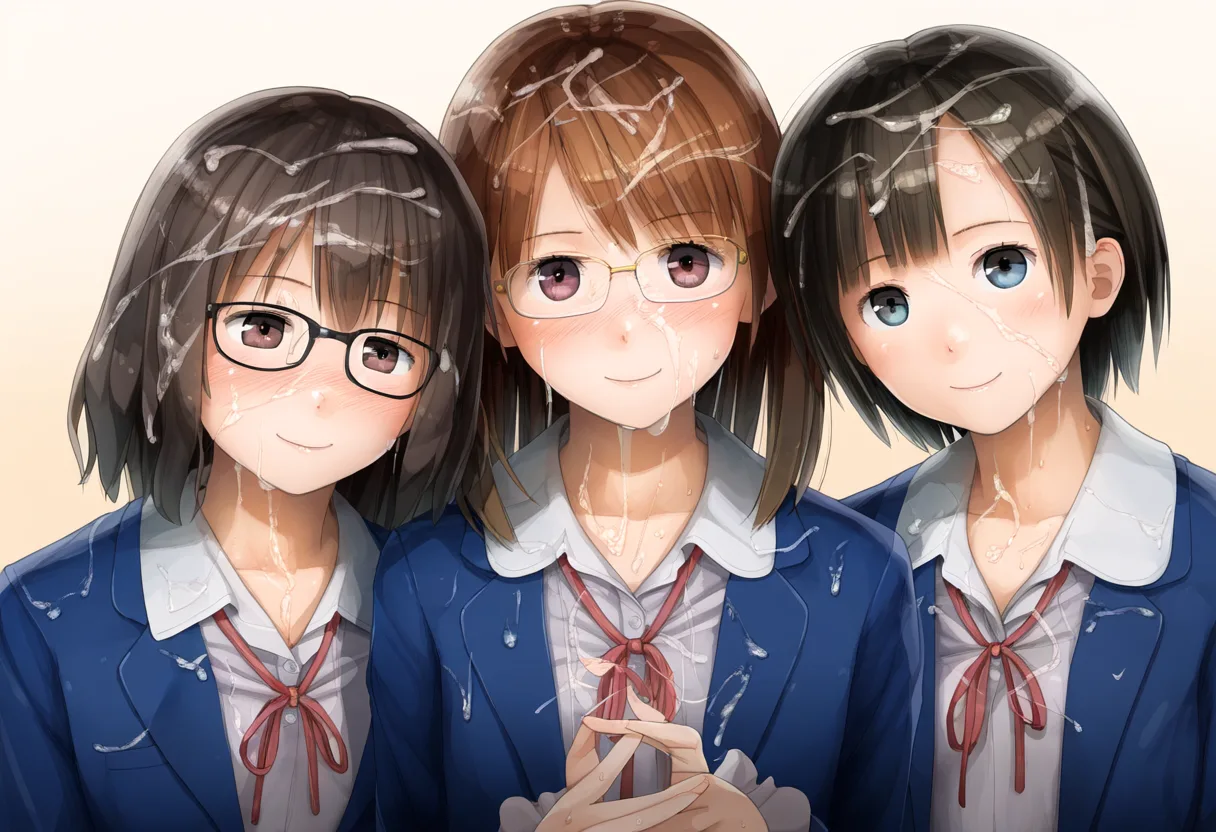 ぶっかけられても恍惚の表情の三人。