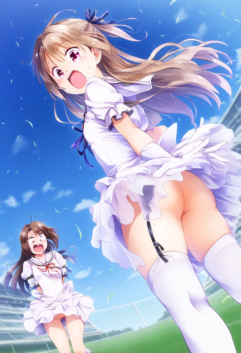 もっと下から見たくなるノーパン女子のスカートふわり。