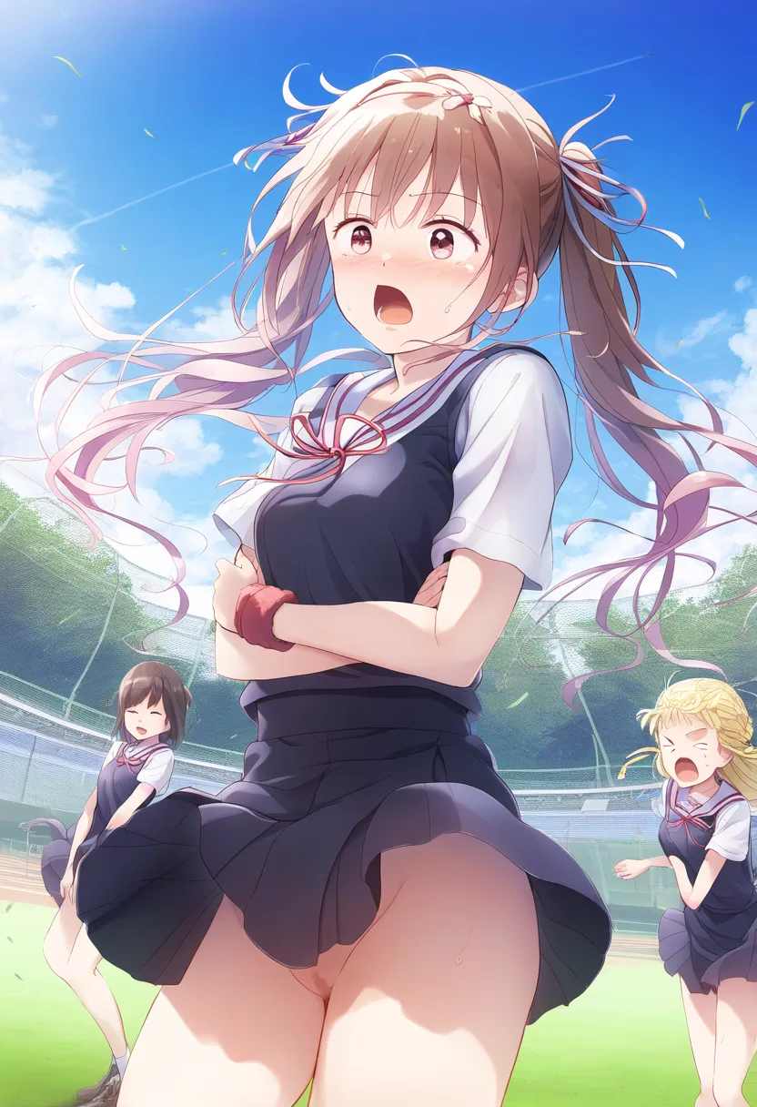 ツインテ女子のノーパン強風。