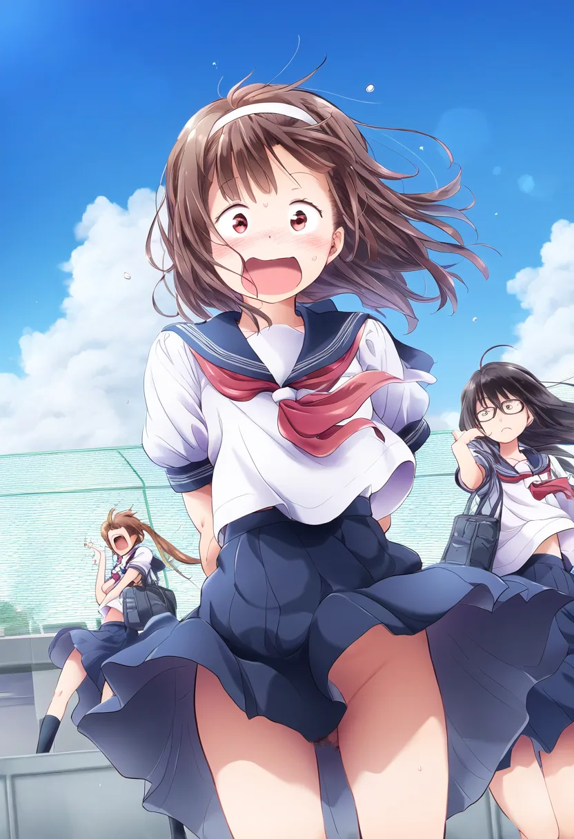 ノーパンんで慌てふためく女子。屋上にて。