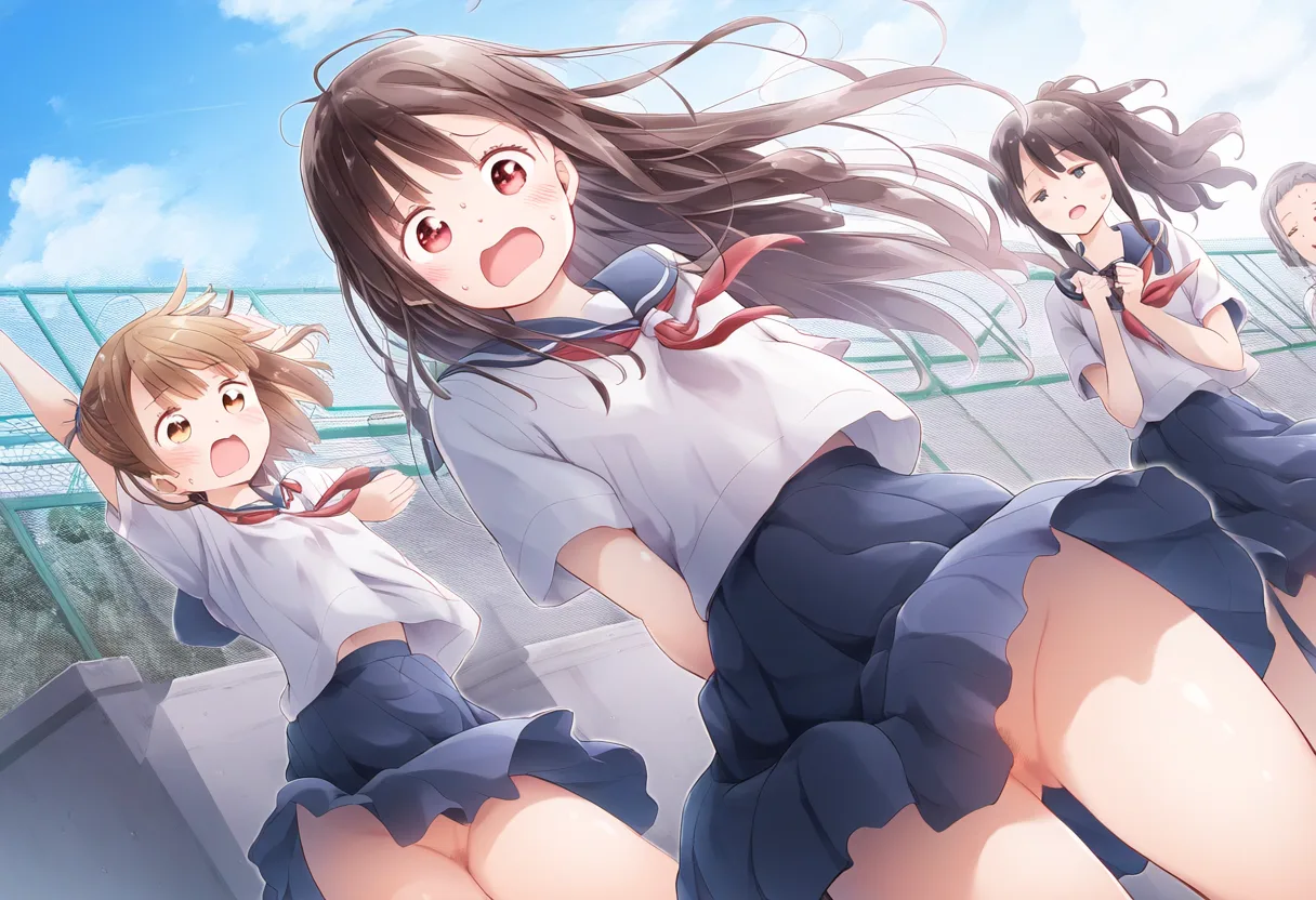 ノーパン女子の罰ゲームは屋上に立つ。