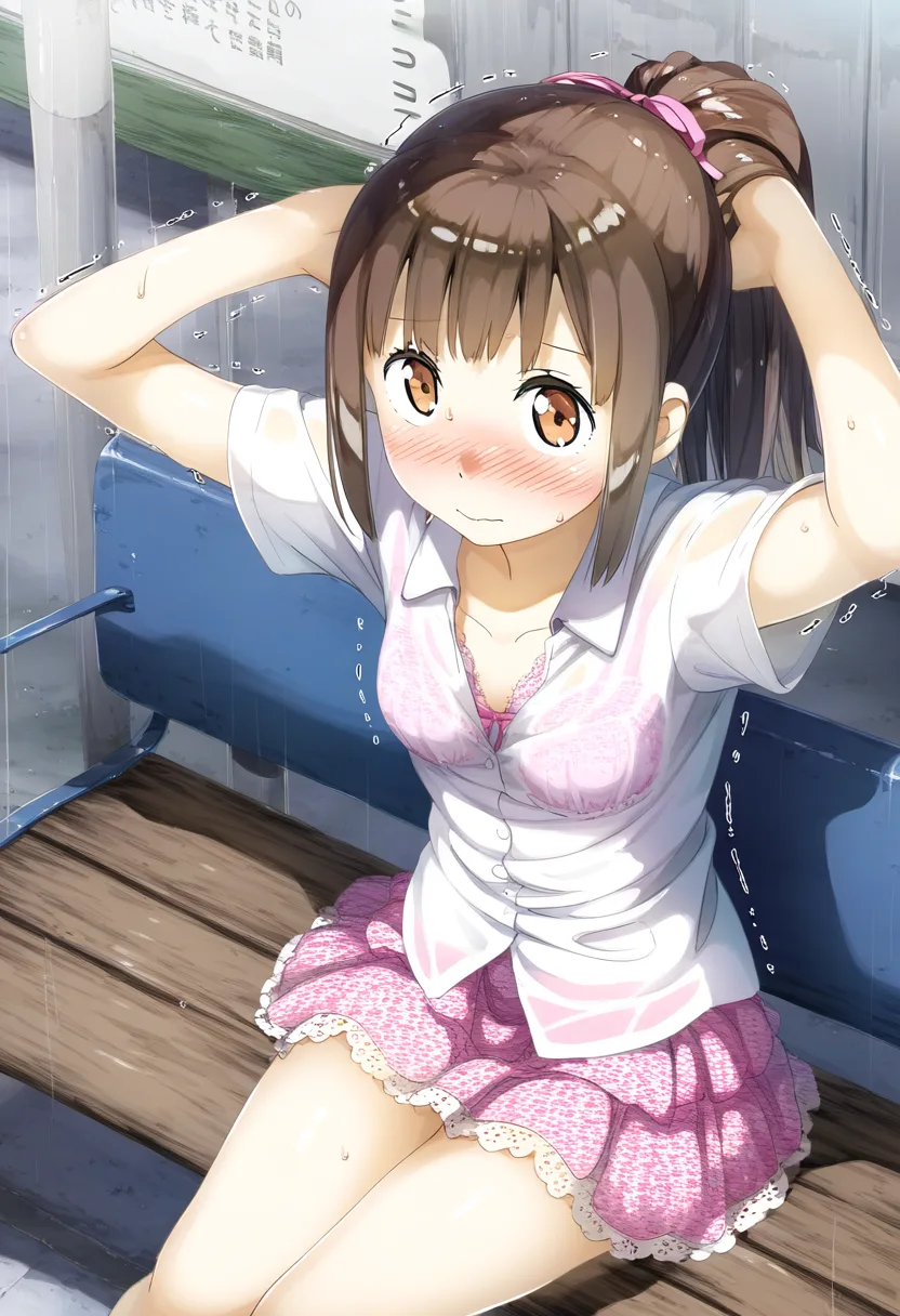 バス停女子。脱いで行きます。