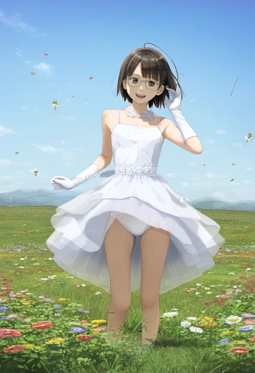 パンツも全部白いメガネ女子。