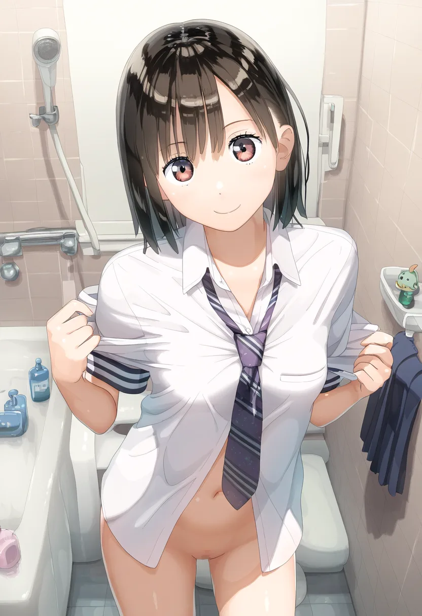 ボトムレスなのに笑顔の女子。