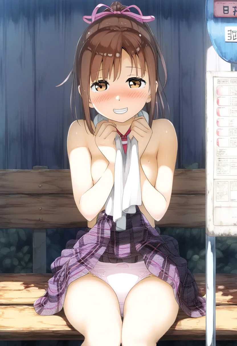 ポニテ女子。たくしあげる。