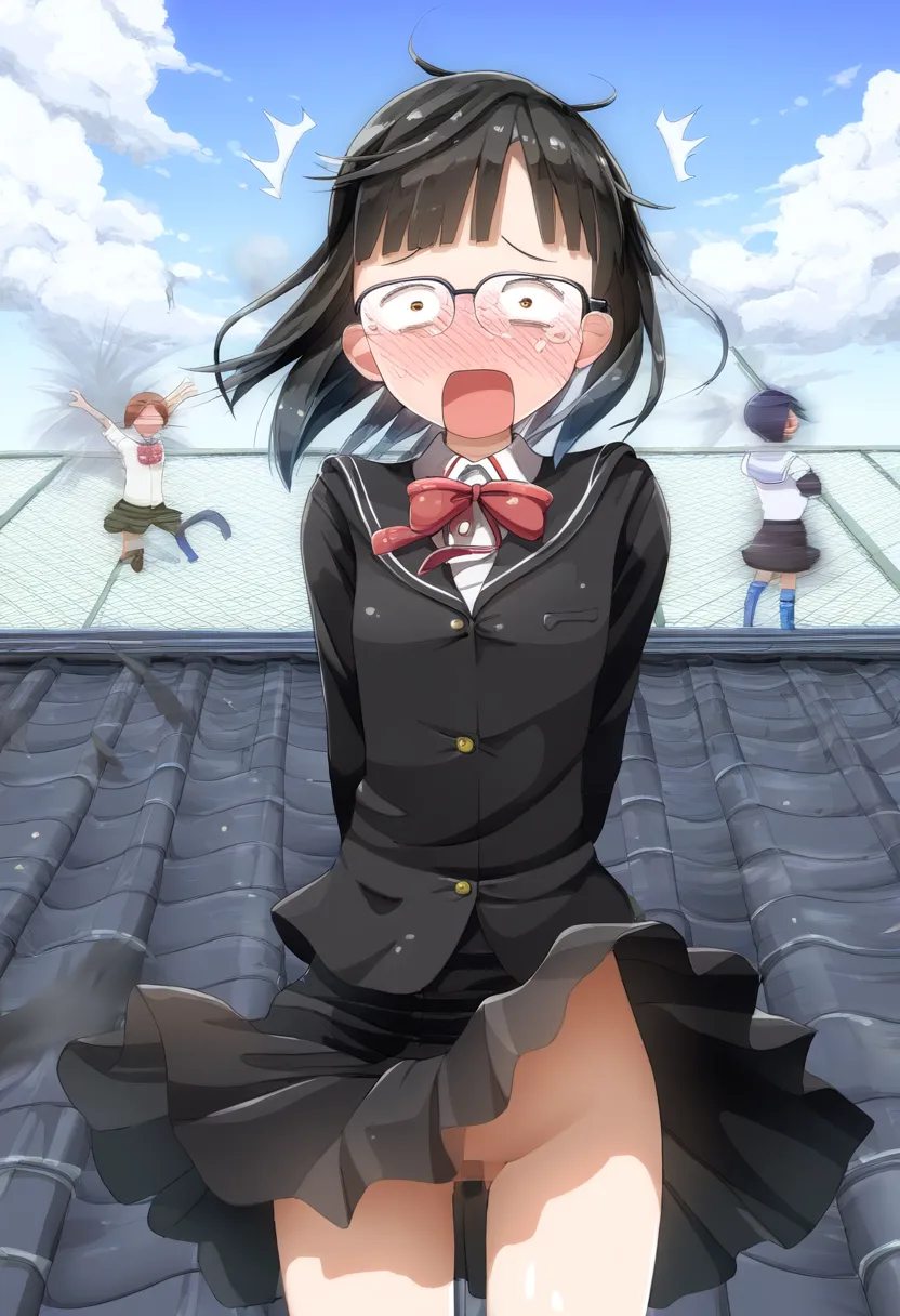 メガネの女の子は規則違反でノーパンで外に立たされる