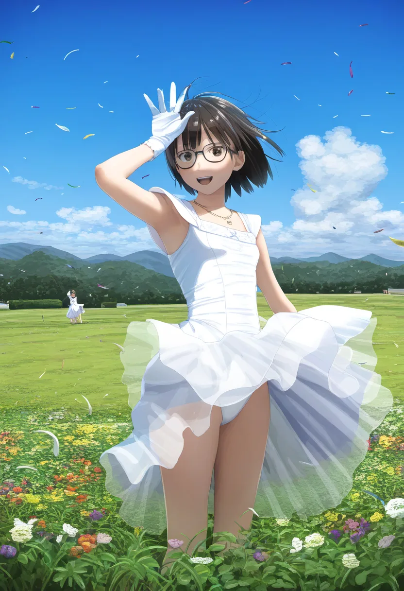 メガネ女子が日を浴びている。