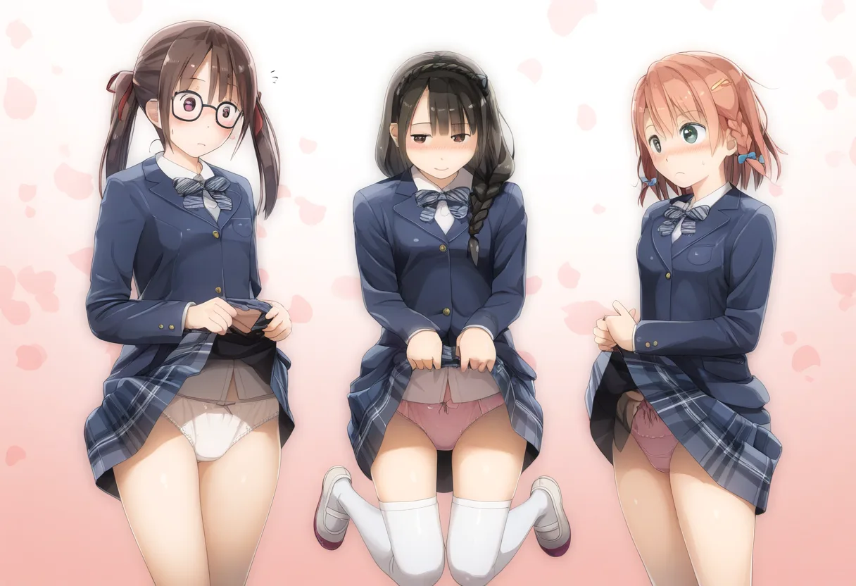三つ編み女子たちのパンツ見せ。