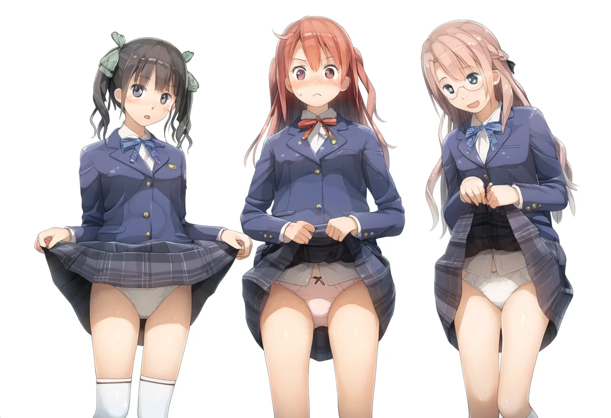 三者三様のパンツを見せる女子たち。