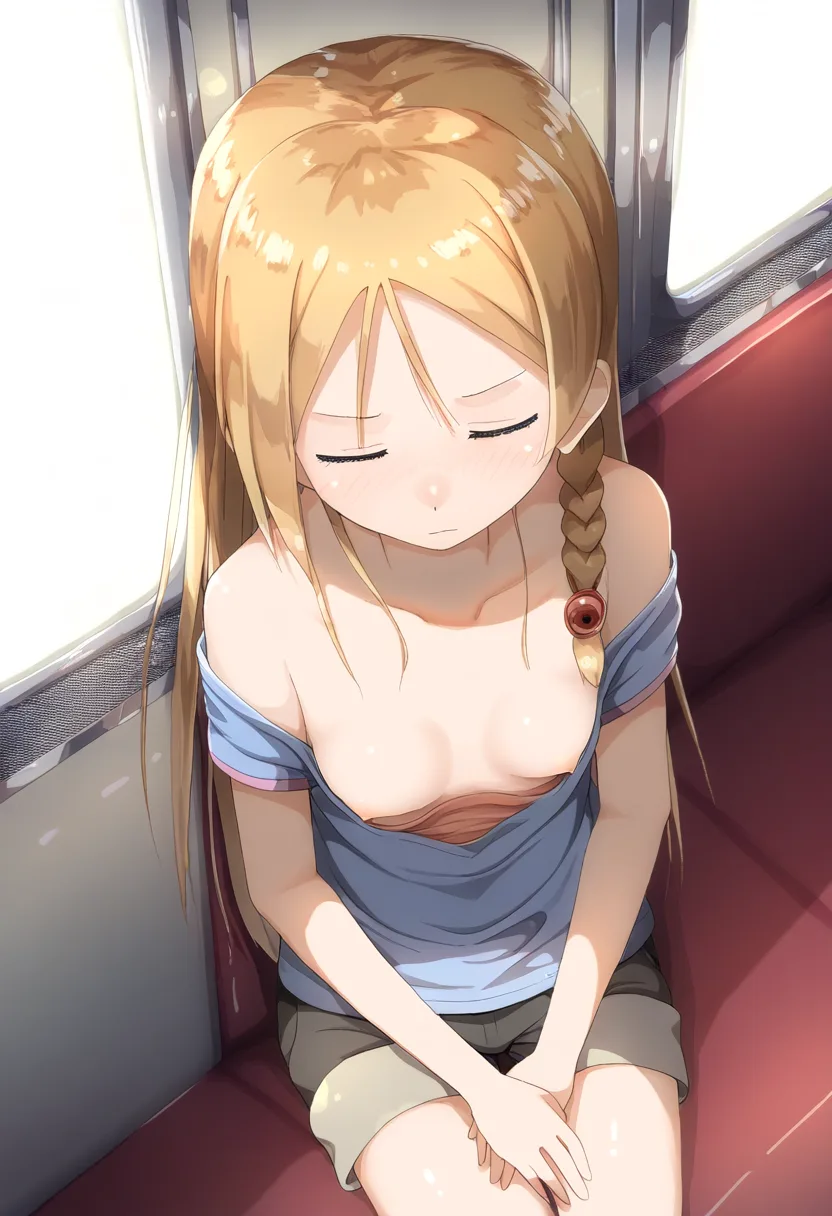 乳首が見えているのに気づかないパツキン女子。