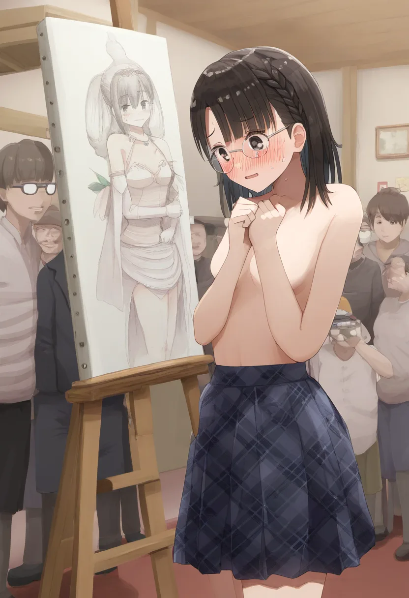 恥ずかしい姿のメガネ女子。
