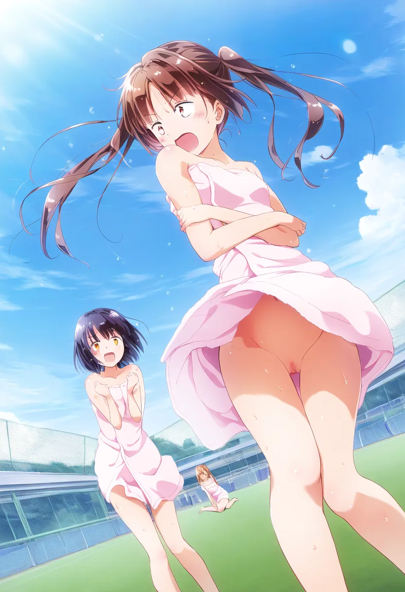 温泉部の女の子がやらかしたらタオル一枚で校庭に立つことになる。