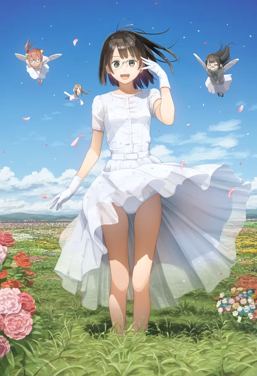白いドレスの女子のパンチラ。メガネ女子。