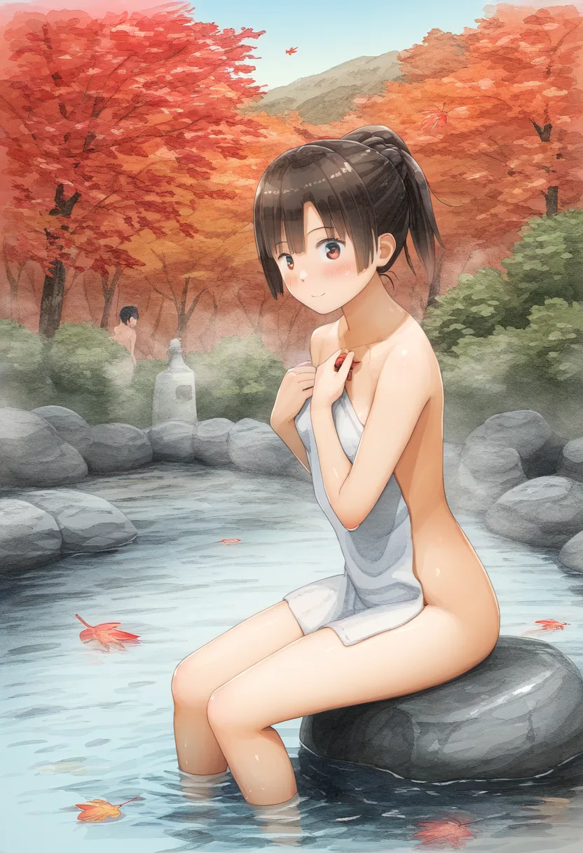 紅葉と美女。