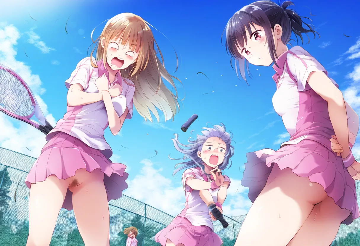 罰ゲームでノーパンにさせられたテニス女子。