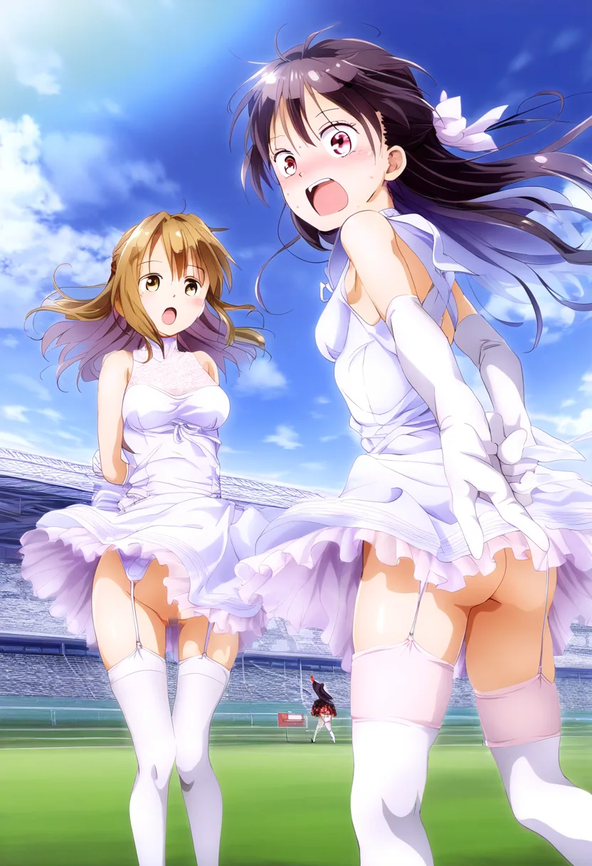 罰ゲームのコスチュームは白いドレス。ノーパン女子。