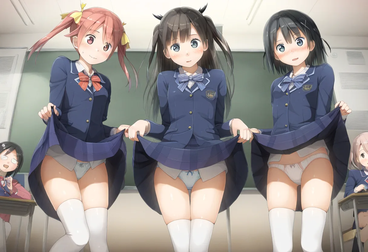 見せてと言ったら見せてくれる女子たち三人。