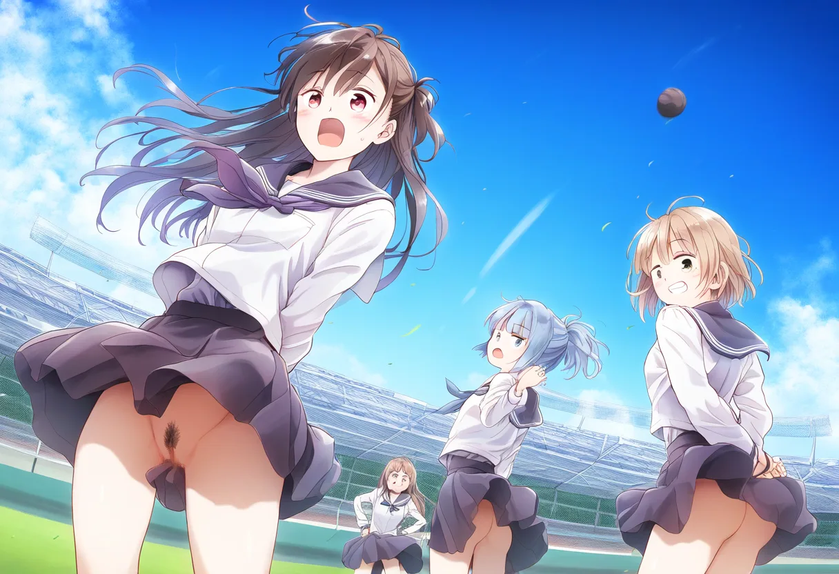 風が強くてもう色々丸見えな女子たち。