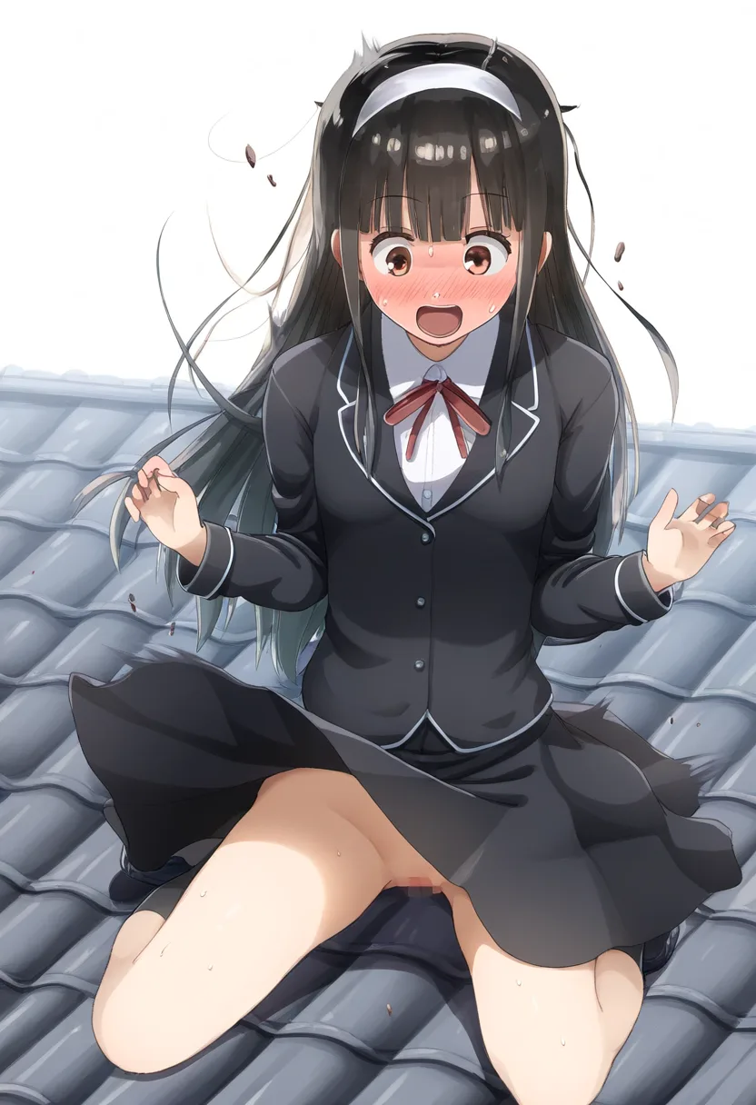 黒髪ロングストレート女子がノーパンで外に立たされる