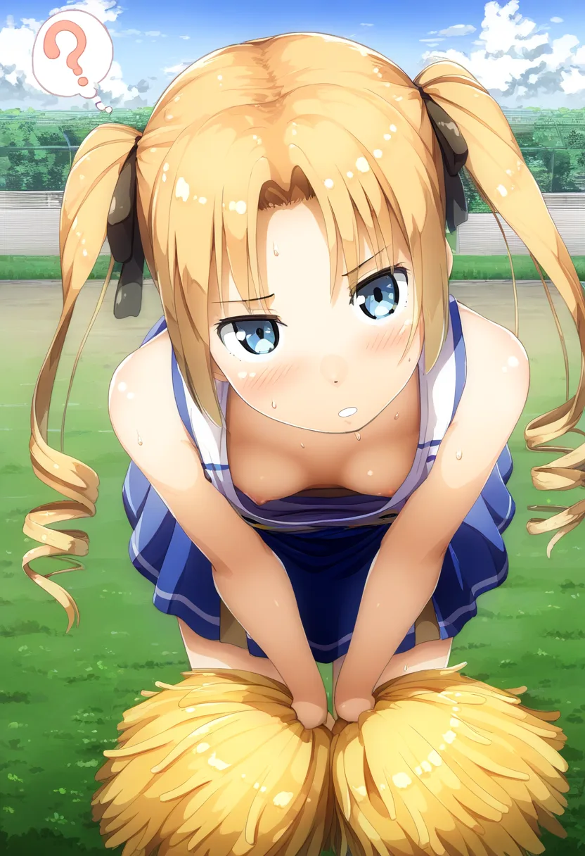 チアリーダーでポロリしちゃった金髪ツインテール娘
