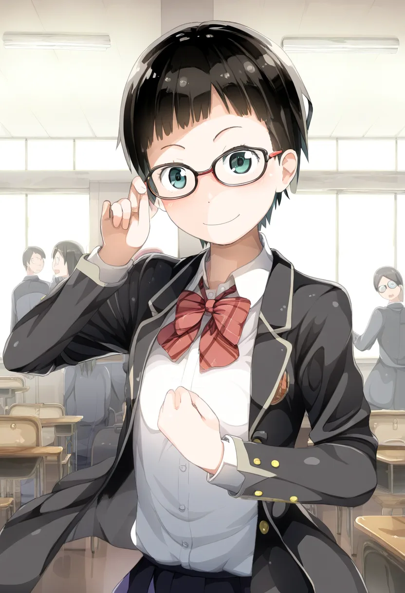 教室ではしゃぐメガネ女子