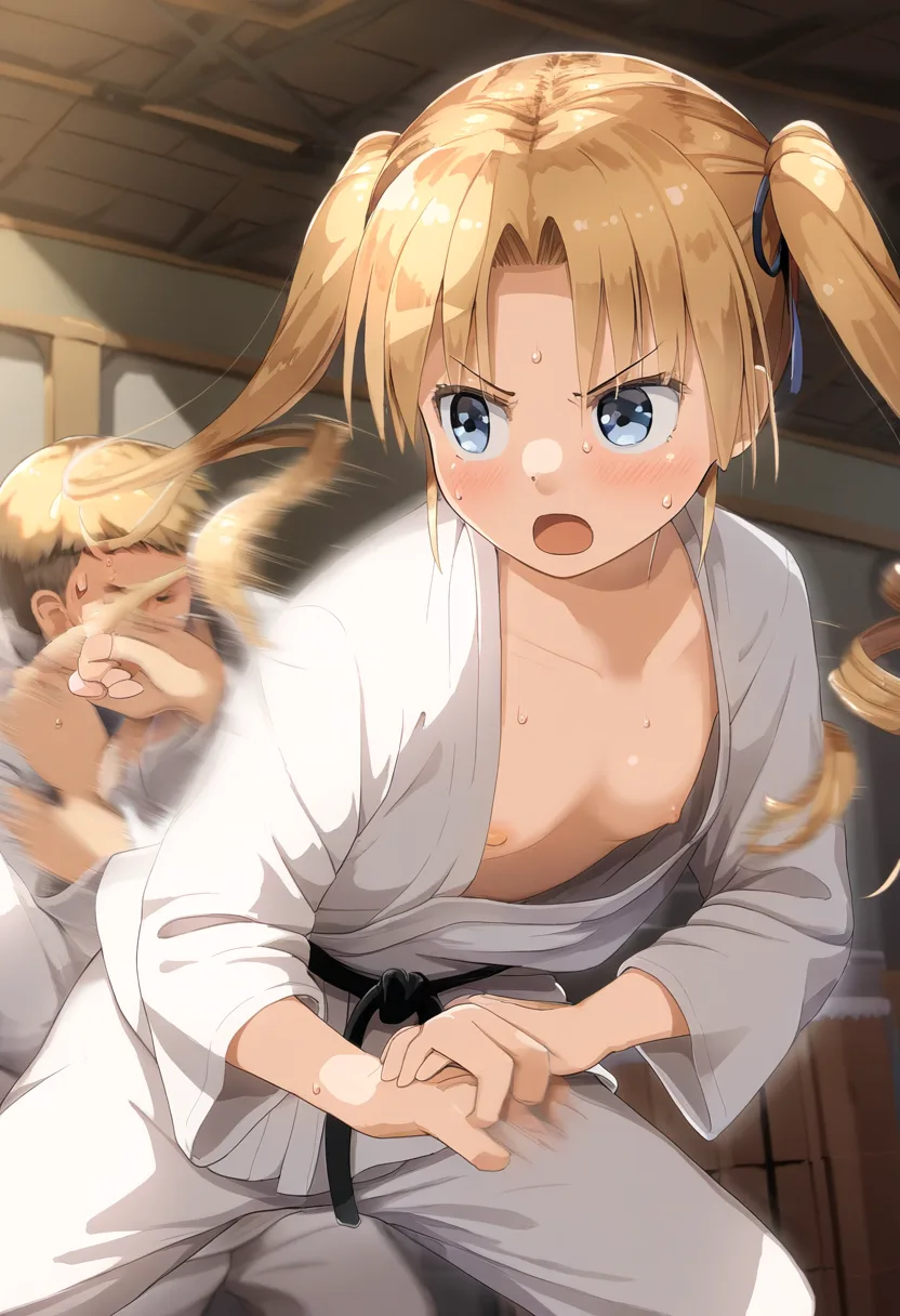 柔道中に胸ちらするツインテ女子
