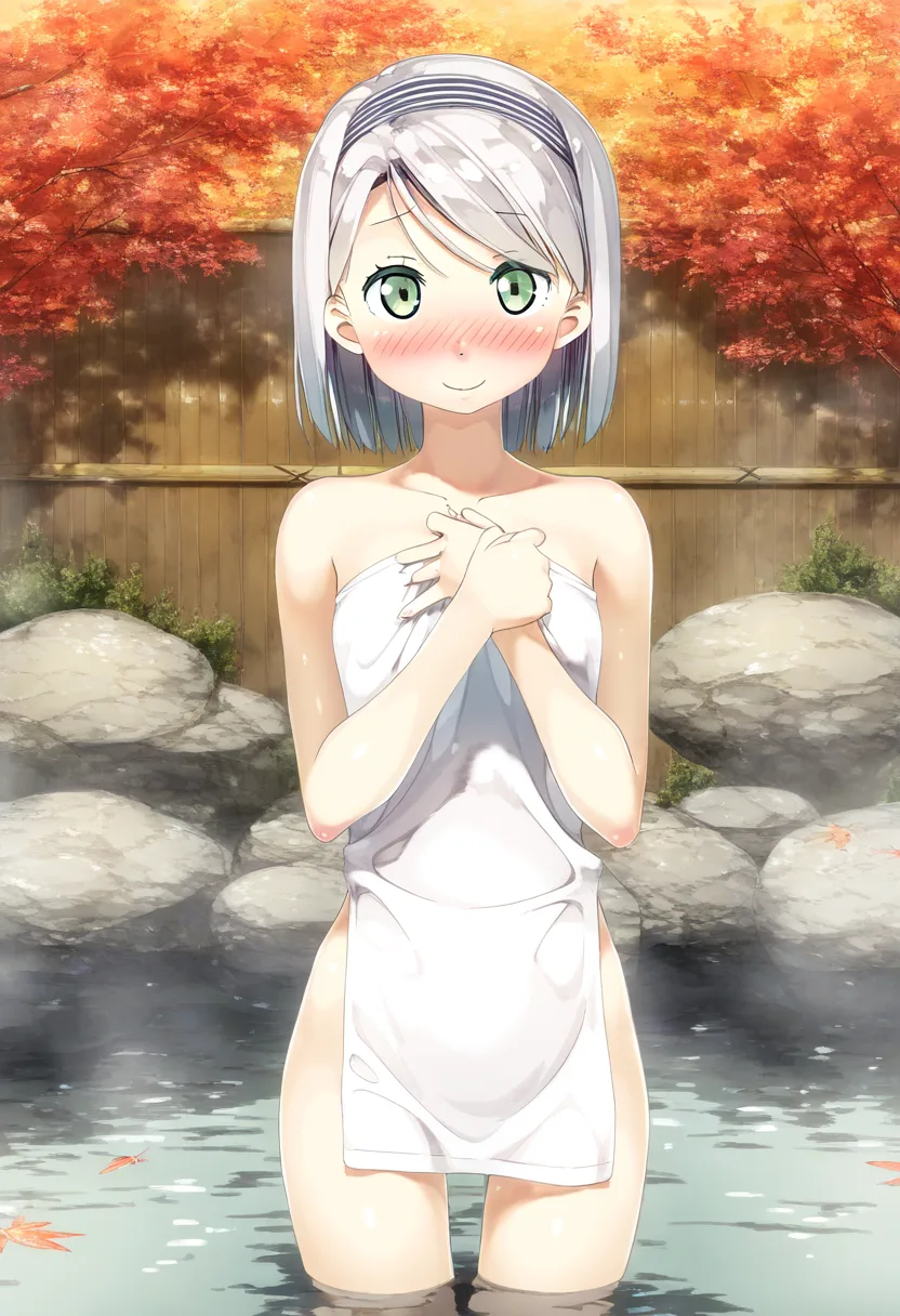 温泉の中にいる銀髪女子