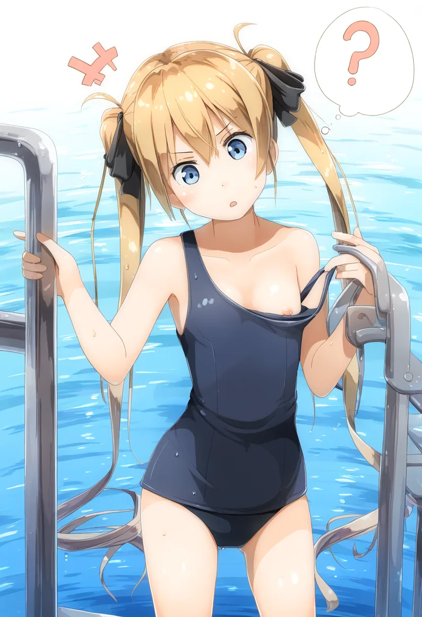 金髪のツインテール女子はプールでおっぱい溢れる