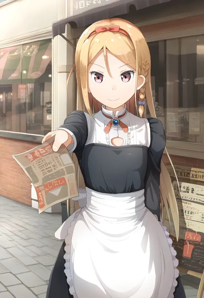 金髪娘がメイドの格好で呼び込み