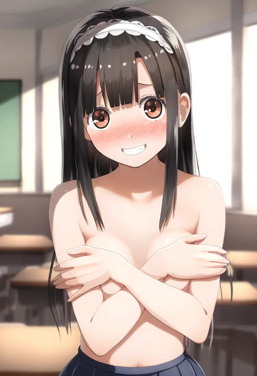 黒髪女子は恥ずかしそうにおっぱい隠す