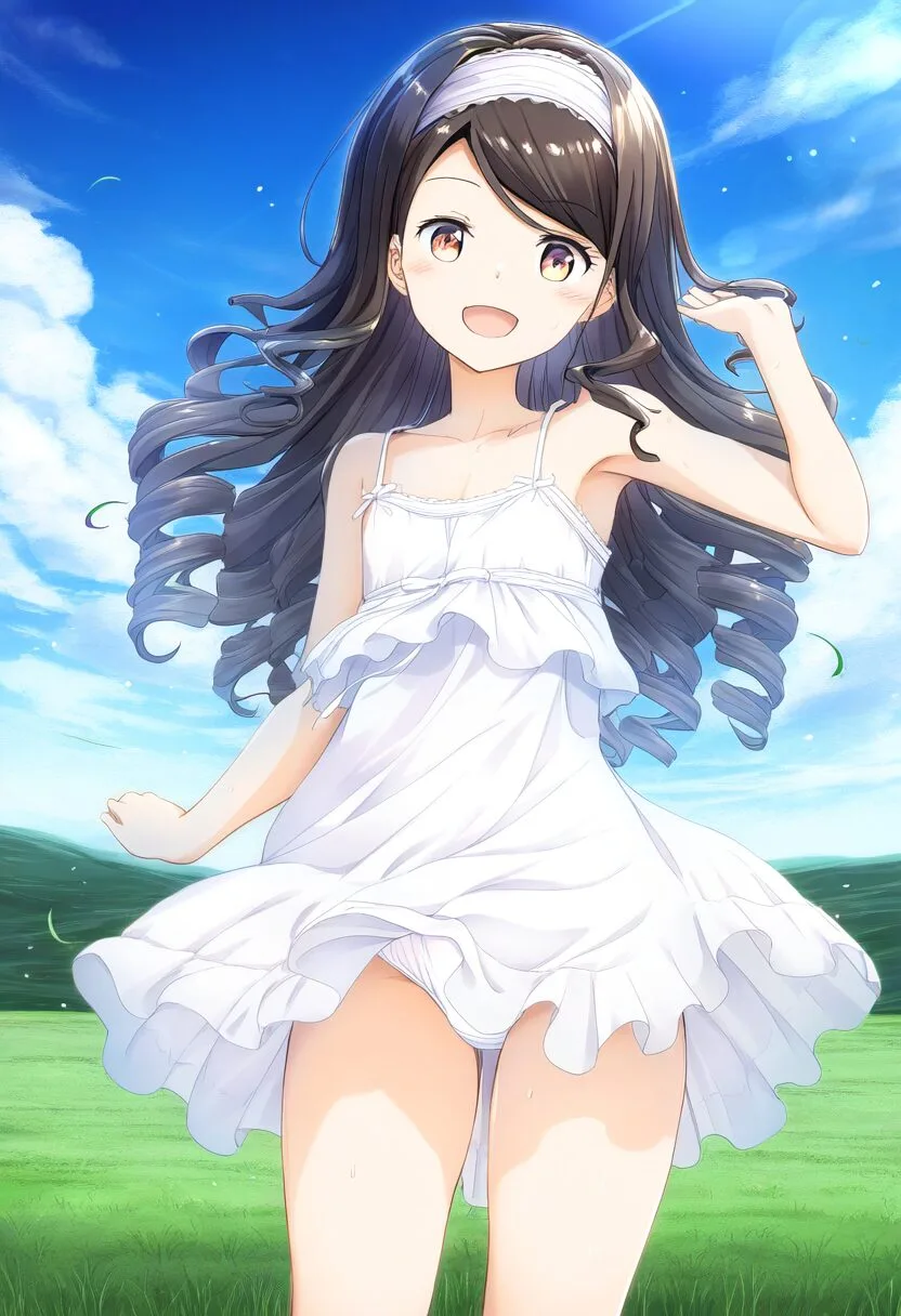 あどけない女の子が自然の中で微笑む