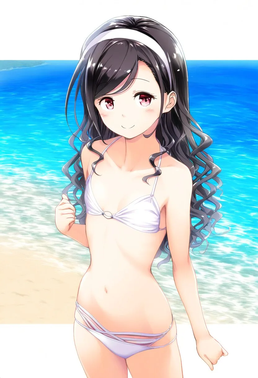 ヘアバンドが可愛い女子がビーチではしゃぐ